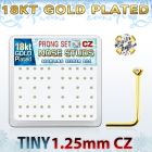 18sz12xc box of gold silver nose studs w 1 25mm clear prong cz