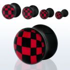 apgm black acrylic flared plug with red checkeredboard pattern