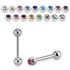 bbc 316l steel tongue barbell with bezel jewel steel ball