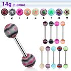 bbdxb 316l steel tongue barbell w acrylic marble swirl ball