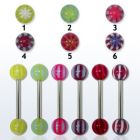 bbdxe steel tongue barbell w two 6mm multi color acrylic balls