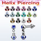bber44b 316l steel helix barbell w ball cone dangling crystal