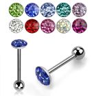 bbfc2x 316l steel tongue barbell with 6 2mm ferido crystal top