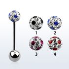 bbfr5a 316l steel tongue barbell with dotted crystal ball