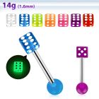bbgldi 316l steel tongue barbell with acrylic luminous dice