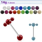 bbspnfr steel spinner tongue barbell w 2 3mm multi crystal balls