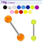 bbuv5 316l steel tongue barbell with a 5mm acrylic uv ball