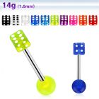 bbuvdi 316l steel tongue barbell with a 5mm acrylic uv dice
