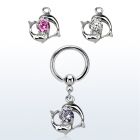 bcrgz15 aro bola presion acero 316l pareja delfines colgados nadando alrededor zirconia distribuidor mayorista