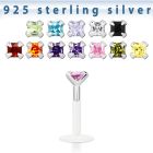 bilq3 bioflex labret w silver top w square 3mm prong set cz