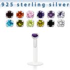 bilz25m bioflex labret w sterling silver top w prong cz