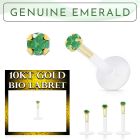 bioflex labret with push in 10kt gold w prong emerald