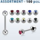 blk17 316l steel tongue barbell w 6mm bezel jewel steel ball