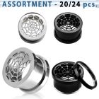 blk247 surtido piercings 24 dilataciones tunel tornillo acero 316l anodizado brillo espejo tela arana frente venta