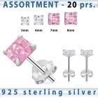 blk264m surtido piercings plata 20 pares piercings oreja plata esterlina 925 zirconia cuadrada corte lujoso distribuidor mayorista