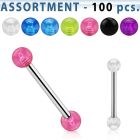 blk267 surtido piercings 100 surtidas barbells lengua acero quirurgico bolas acrilico uv 5mm 16mm venta