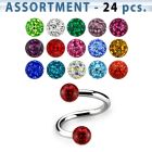 blk284 surtido piercings 24 espirales ceja labio acero quirurgico bolas multi cristal ferido 3mm venta