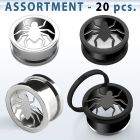 blk312 surtido piercings 20 dilataciones tunel tornillo acero anodizado brillo espejo logo arana frente venta