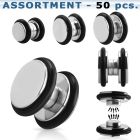 blk410 surtido piercings 50 plugs falsos magneticos acero brillo espejo anillos goma distribuidor mayorista