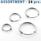 blk428 surtido piercings 24 pares aros oreja plata esterlina 925 lisa al por mayor