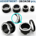 blk505 surtido piercings 20 24 30 dilataciones tunel acero pvd negro multi cristal ferido . distribuidor
