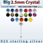 blk533 surtido por mayor piercings nariz plata piercings nariz hueso plata esterlina 925 0 6mm cristal redondo 2 5mm al por mayor