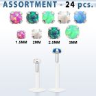 blk580 surtido piercings 24 labrets bio flexibles transparentes plateada presion opalo 1 5mm 3mm venta