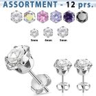 blk60 surtido piercings 12 pares piercings oreja acero quirurgico zirconia redonda 3mm 5mm al por mayor