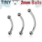 bneb2 surgical steel eyebrow banana with two 2mm balls