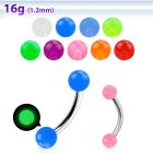 bneglb 316l steel eyebrow banana with 3mm acrylic luminous ball
