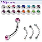bnejb25 316l steel eyebrow banana w two tiny 2 5mm jewel balls