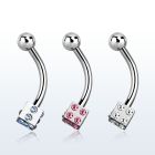 bnesdc 316l steel eyebrow banana with 3mm crystal steel dice