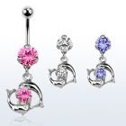 bnrz15 casted steel cz belly banana w dolphins swimming cz