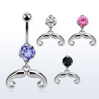 bnrz516 casted steel cz belly banana w french mustache design