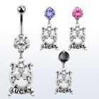 bnrz572 casted steel cz belly banana w horseshoe w lucky banner
