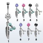 bnrz601 piercing ombligo acero quirurgico zirconia 8mm colgante pluma 3 falsas perlas 38 10mm mayorista