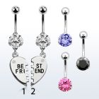bnrz686 casted steel cz belly banana w best friends dangling