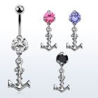 bnrz699 casted steel cz belly banana w plain anchor w rope