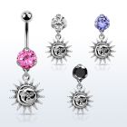 bnrz726 piercing ombligo acero quirurgico zirconia 8mm colgante liso sol plata mayorista
