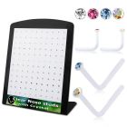 brac14 board of clear acrylic nose stud with round crystal top
