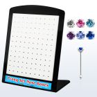 brnbpm silver nose bone with prong assorted colored crystal top