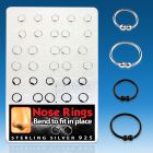 brnhp11 silver nose hoops with double halve black ball closure