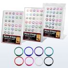 brnhp17 board of silver endless nose hoops with 8 color platings
