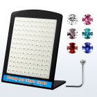brnspm silver nose stud with round prong colored crystal top