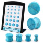 brpg211 display 24 pcs of turquoise double flared stone plugs