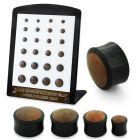 brpg223 areng wood double flare plugs w teak inlay 24pcs