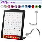 brs103 316l steel nose screw with assorted colored crystal top