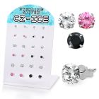 brsczs2 silver ear studs 2mm to 4mm color cz 12