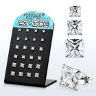 brssq3 display 12 pares piercings oreja plata esterlina zirconia cuadradas claras 3mm 5mm distribuidor mayorista