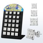 brssqv9 silver ear stud w 6 8mm square prong cz stone